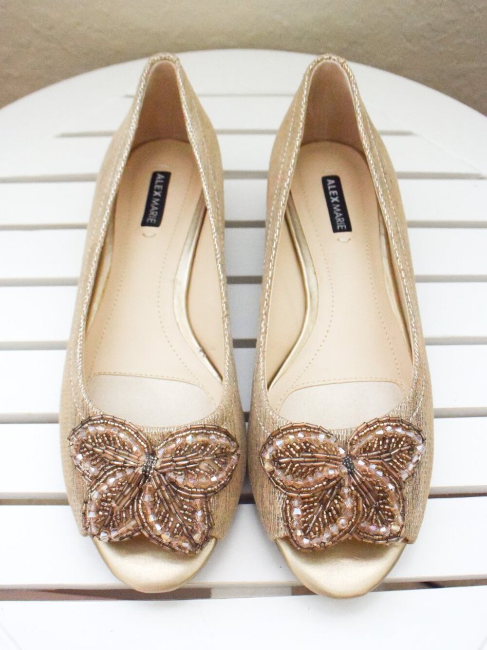 *Alex Marie* Gold Butterfly Beaded Wedge Flats - size 6M